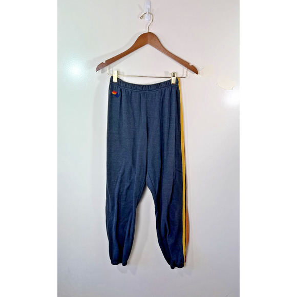 Aviator Nation Women’s Sweatpants Size S Blue Striped Athleisure Streetwear FLAW - Picture 1 of 8
